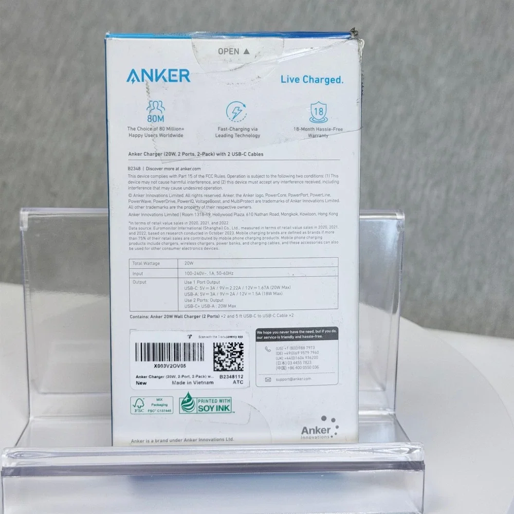 Anker 20W 2-Port Wall Charger 2-Pack with 2 USB-C to USB-C Cables Black B2348